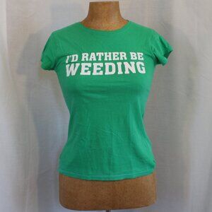 I'd Rather Be Weeding Green Library Comic T-shirt
